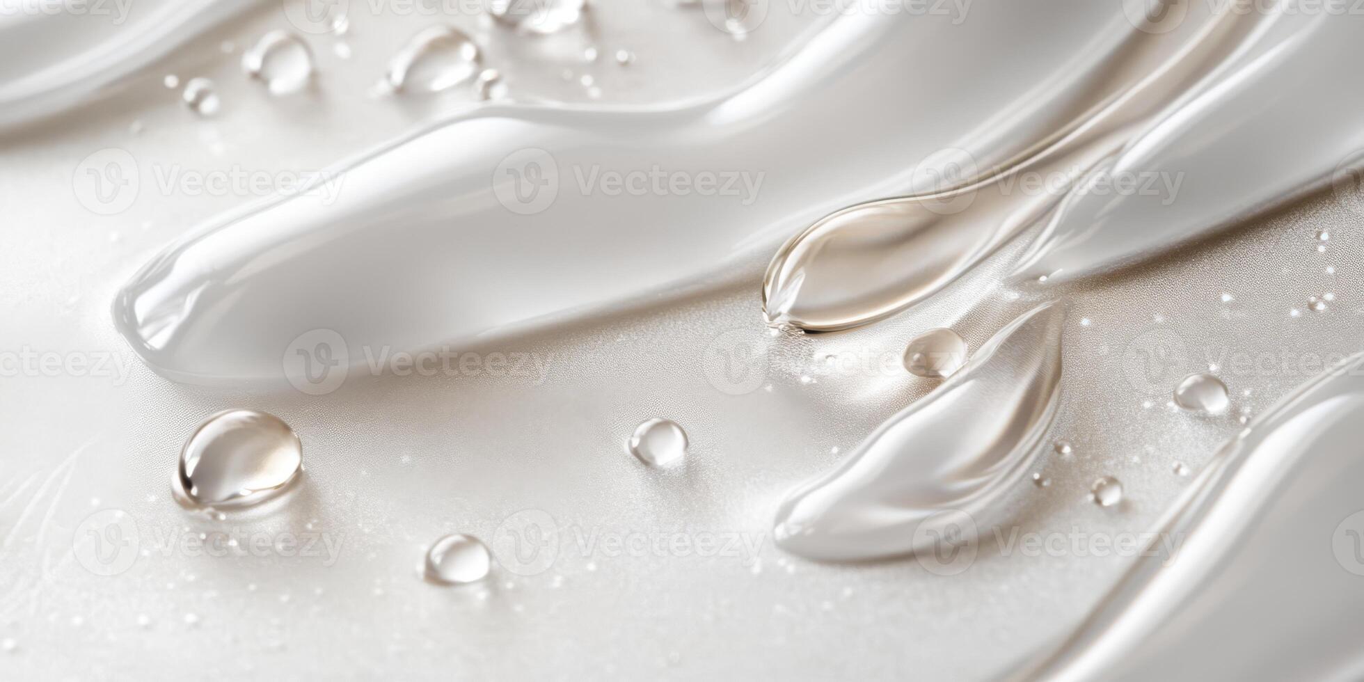 A closeup shot of a smooth, glossy liquid adorned with delicate droplets, perfect for beauty and skincare themes photo