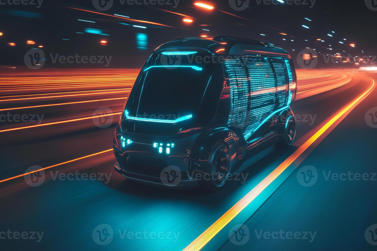 Introducing a selfdriving van for efficient urban package delivery, integrated with a userfriendly app to track GPS location in realtime, revolutionizing logistics and delivery systems photo