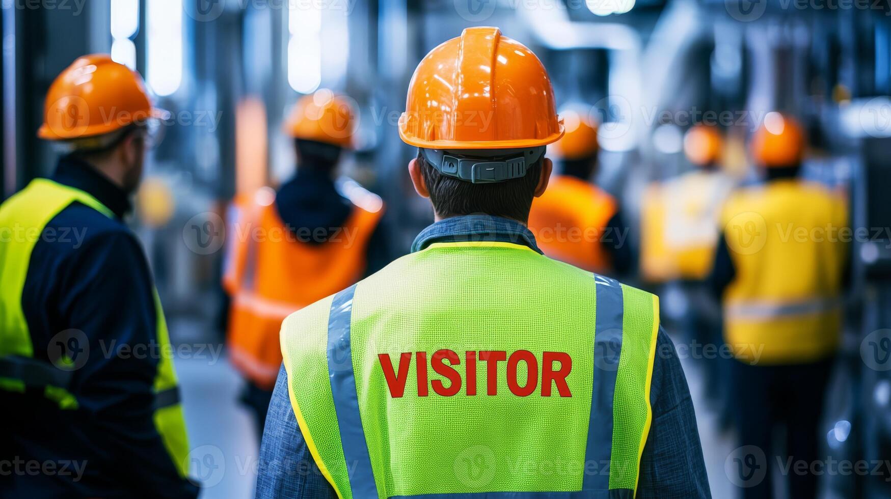 A group of safetyconscious visitors in helmets and vests observes an industrial site, highlighting the critical importance of adhering to safety measures for everyones wellbeing photo