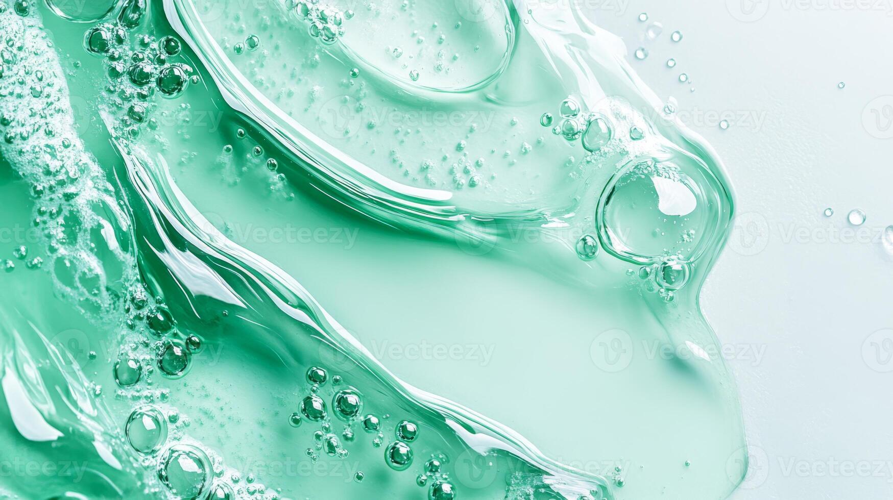 This closeup image of a vibrant green serum highlights its unique bubbly texture, showcasing a blend of natural ingredients crafted for optimal skin health, nourishment, and wellness photo