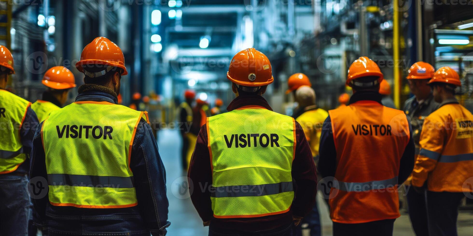 During a comprehensive factory tour, visitors are required to wear hard hats and reflective vests, emphasizing the critical importance of safety measures and compliance protocols on industrial sites photo
