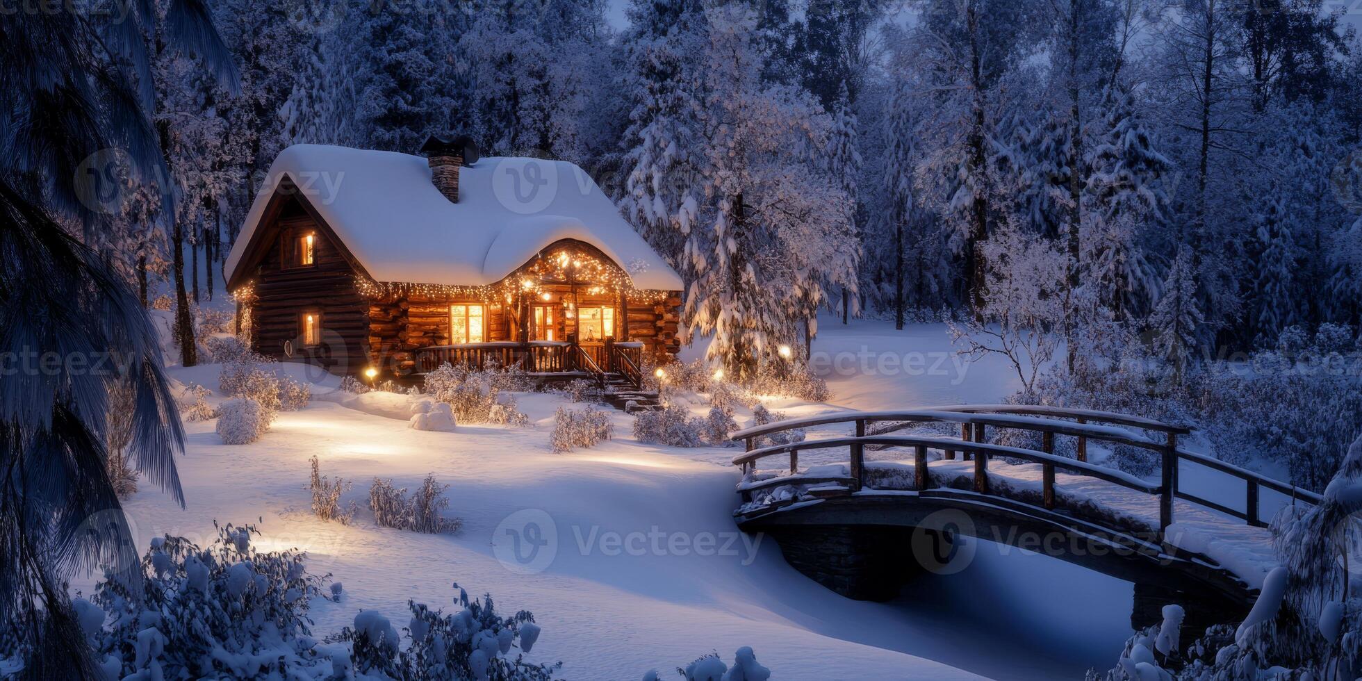 Imagine a winter village with a snowcovered cottage and twinkling street lamps, creating a serene atmosphere perfect for holiday inspiration and evoking warmth and joy during the chilly season photo