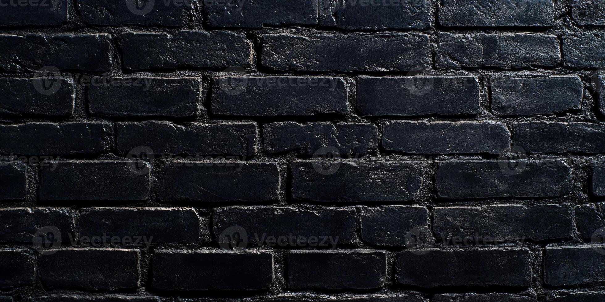 This is a closeup view depicting a highly textured black brick wall, which showcases a minimalistic monochrome pattern characterized by rich dark tones and a sense of visual repetition throughout photo