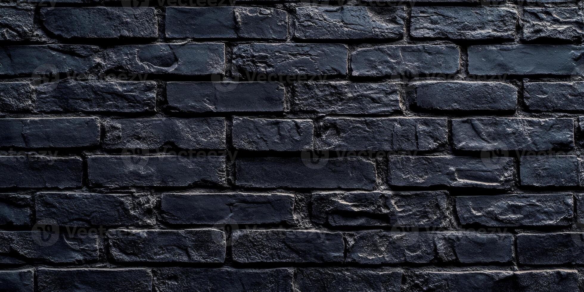A detailed closeup image of a richly textured black brick wall, showcasing the intriguing abstract patterns and deep darkness, all presented in a striking minimalist style that captivates the eye photo