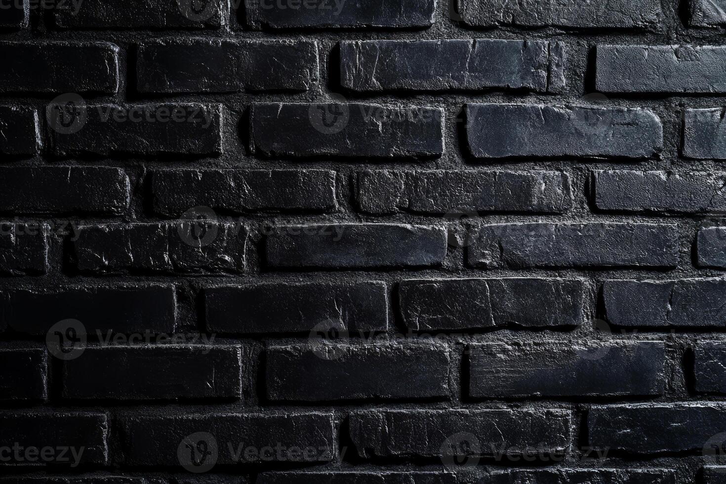 This image shows a detailed closeup of a dark brick wall, highlighting a unique texture and minimalistic design within a striking monochromatic color scheme, creating an interesting visual effect photo