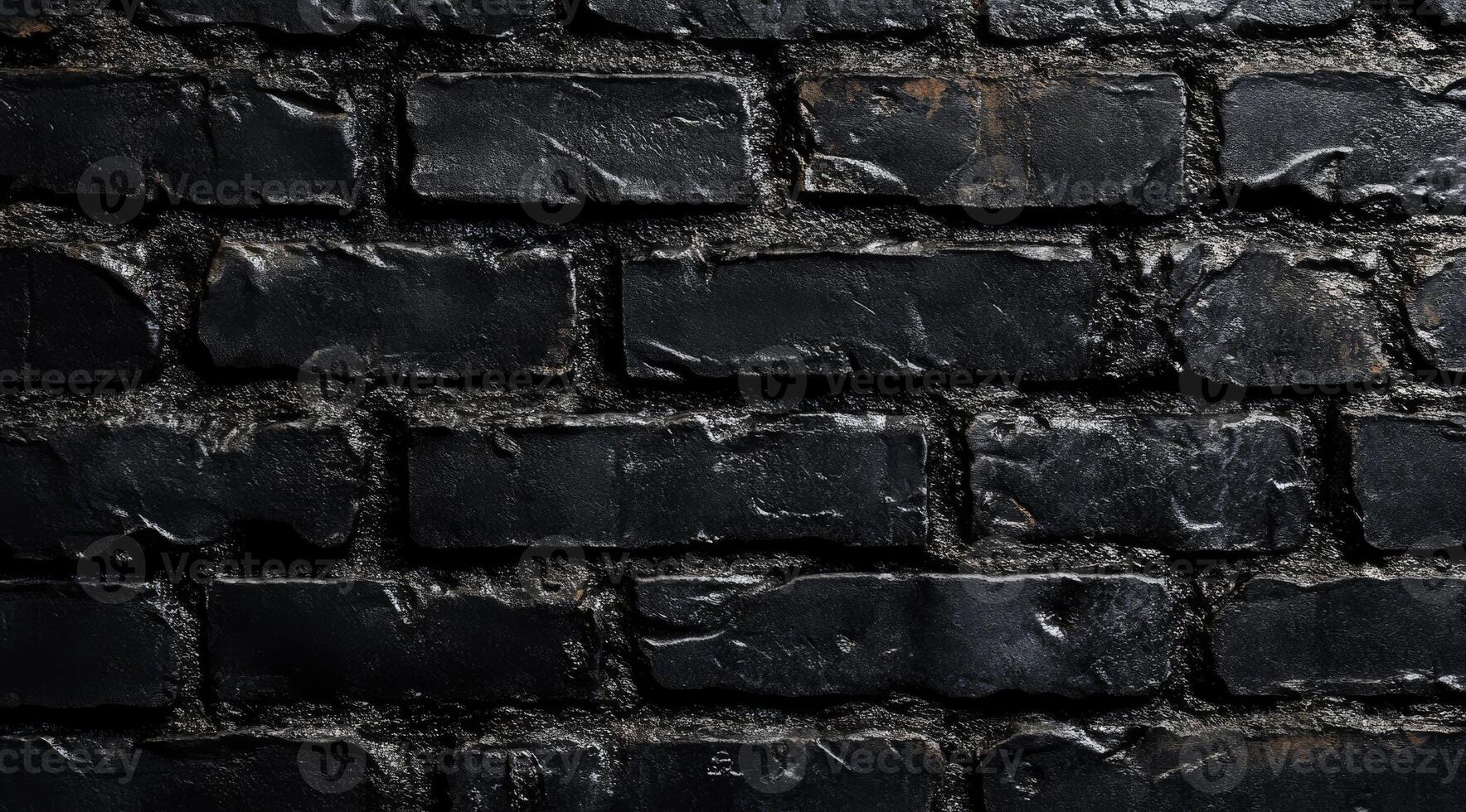 This closeup image of a textured black brick wall highlights its intricate patterns, making it perfect for backgrounds, displays, or unique creative art projects that capture attention photo