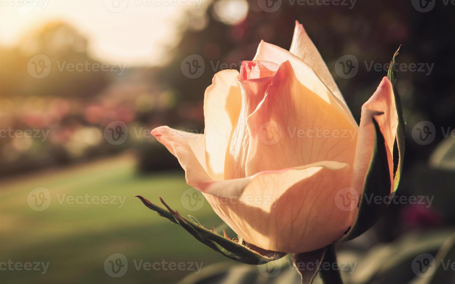 Rosebud in Sunlight Unfurling for a Romantic Valentine Background photo