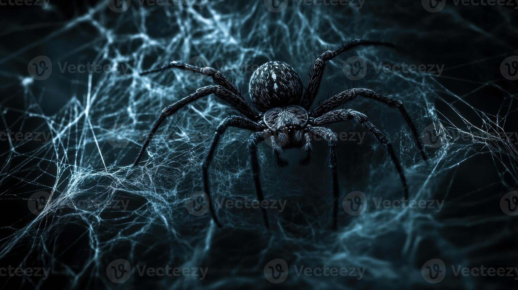 Mysterious spider weaving a web, creating a sinister scene photo
