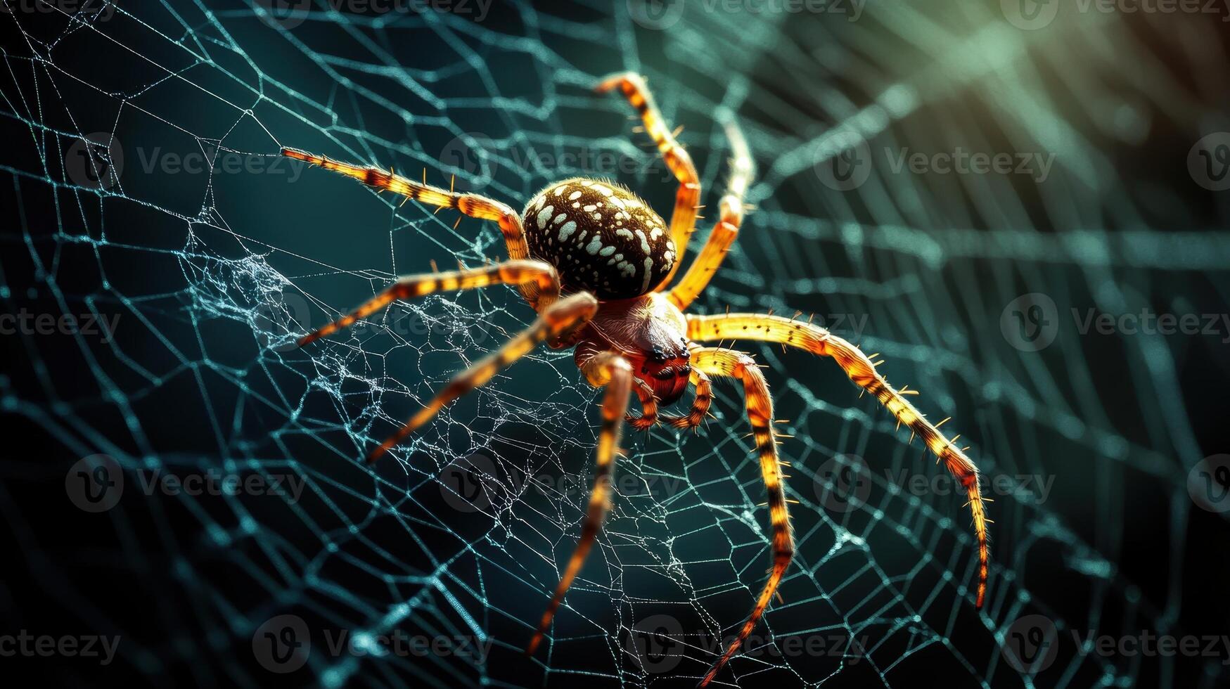 Mysterious spider weaving a web, creating a sinister scene photo