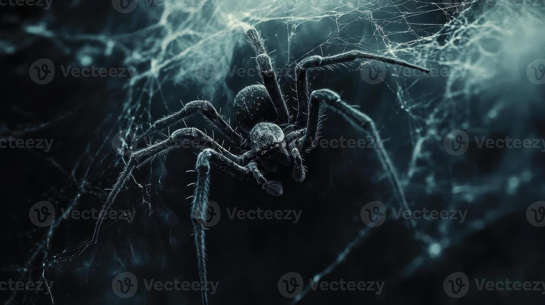 Mysterious spider weaving a web, creating a sinister scene photo