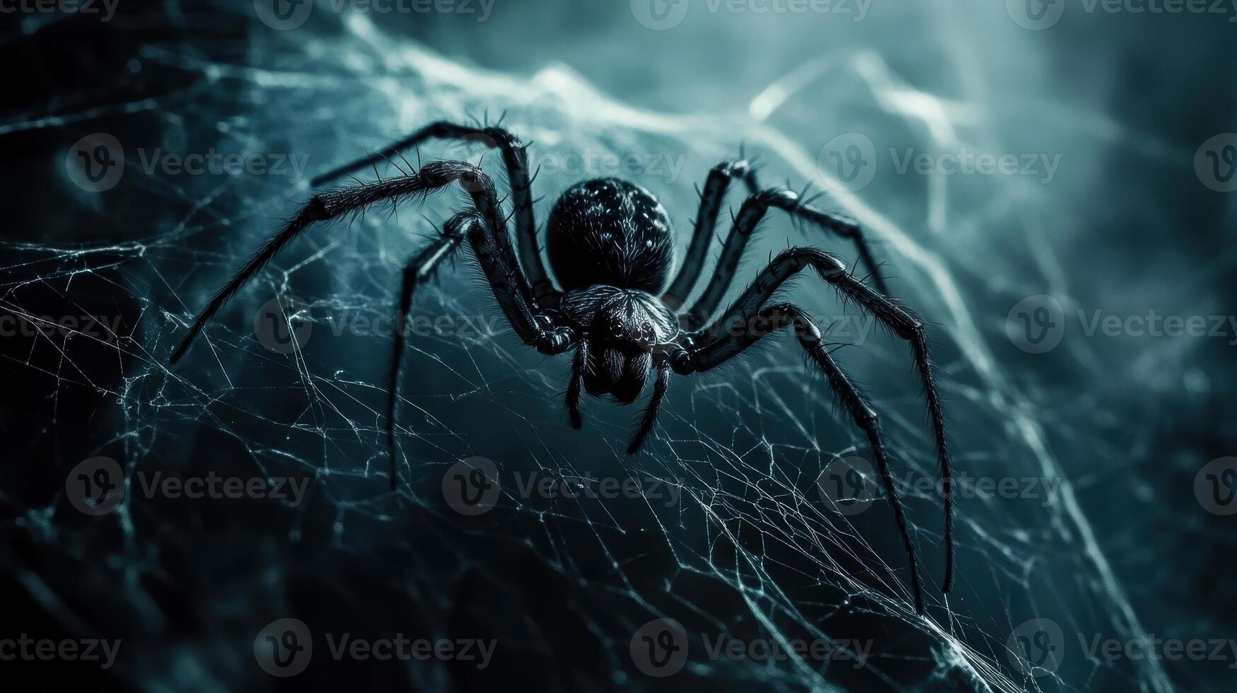 Mysterious spider weaving a web, creating a sinister scene photo