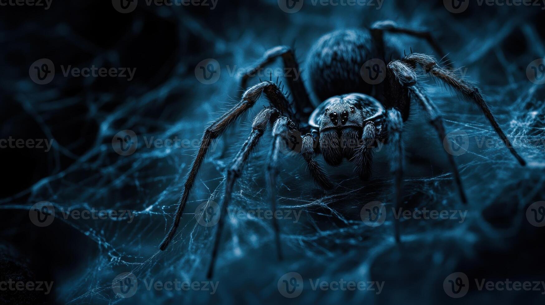 Mysterious spider weaving a web, creating a sinister scene photo