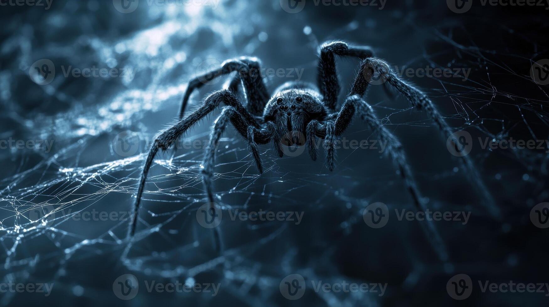 Mysterious spider weaving a web, creating a sinister scene photo