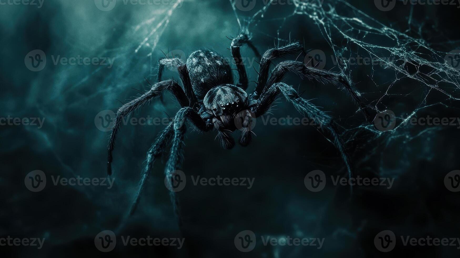 Mysterious spider weaving a web, creating a sinister scene photo