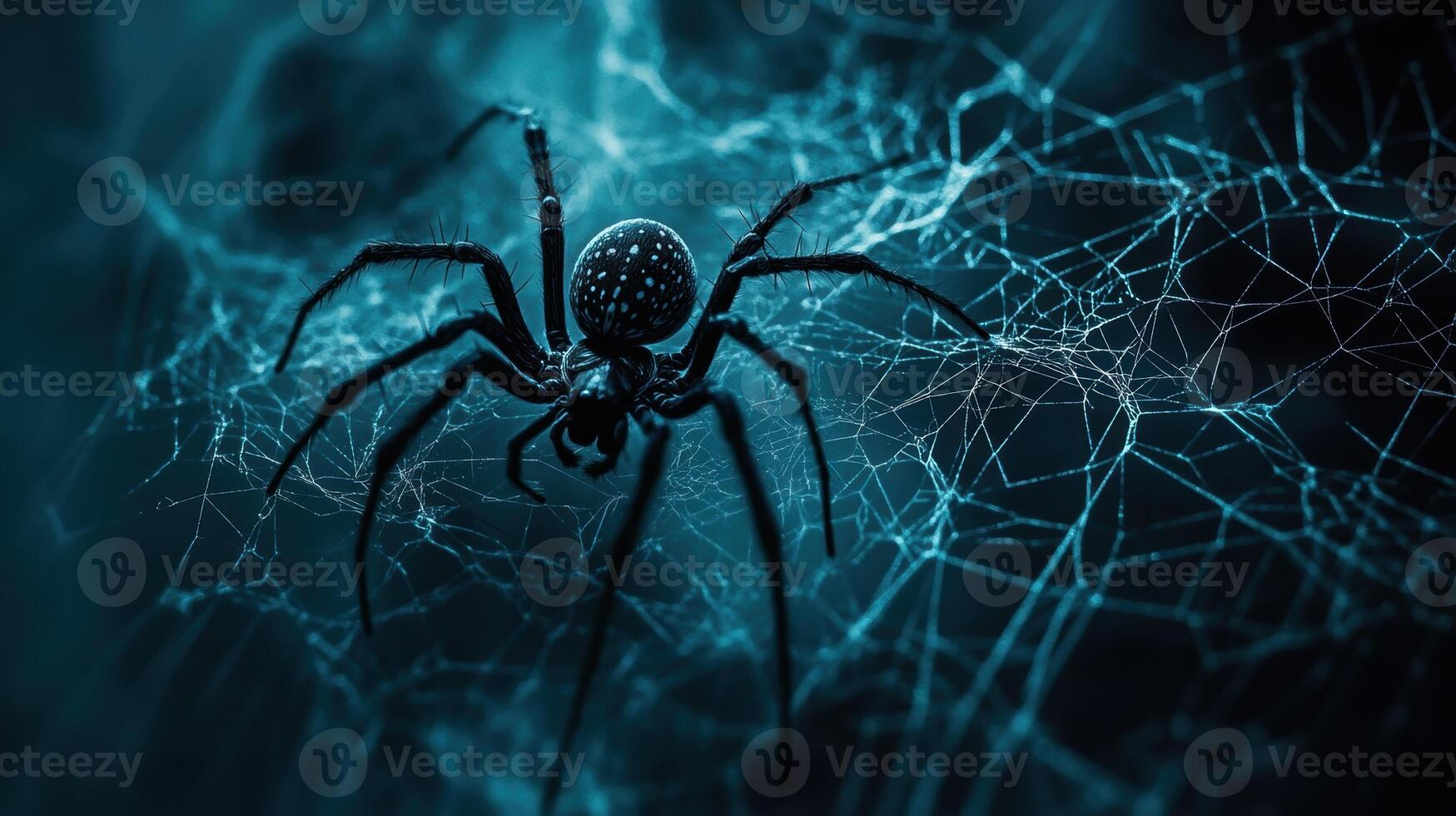 Mysterious spider weaving a web, creating a sinister scene photo