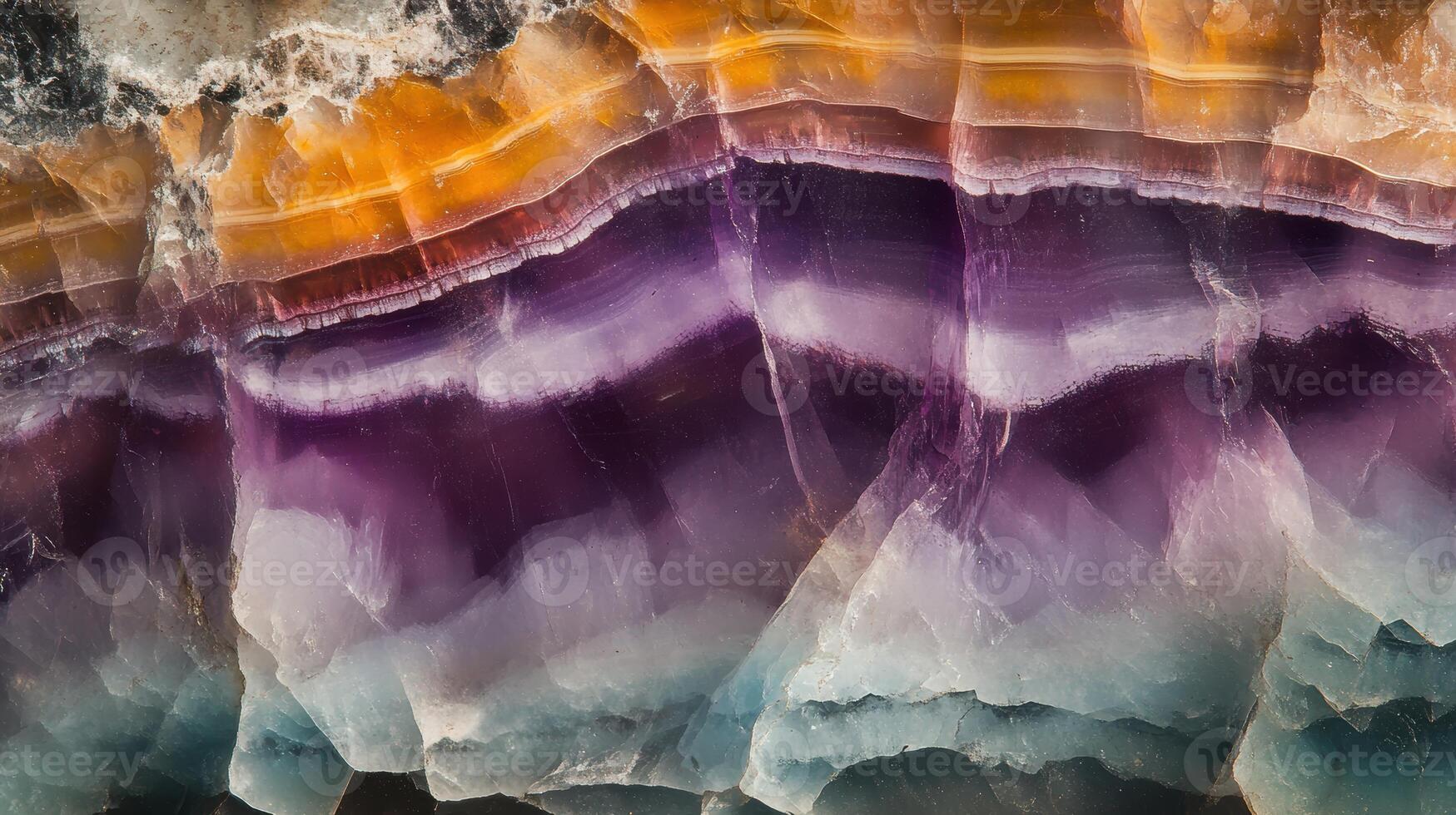 Fluorite crystal showing a stunning gradient of blue, purple, and orange photo