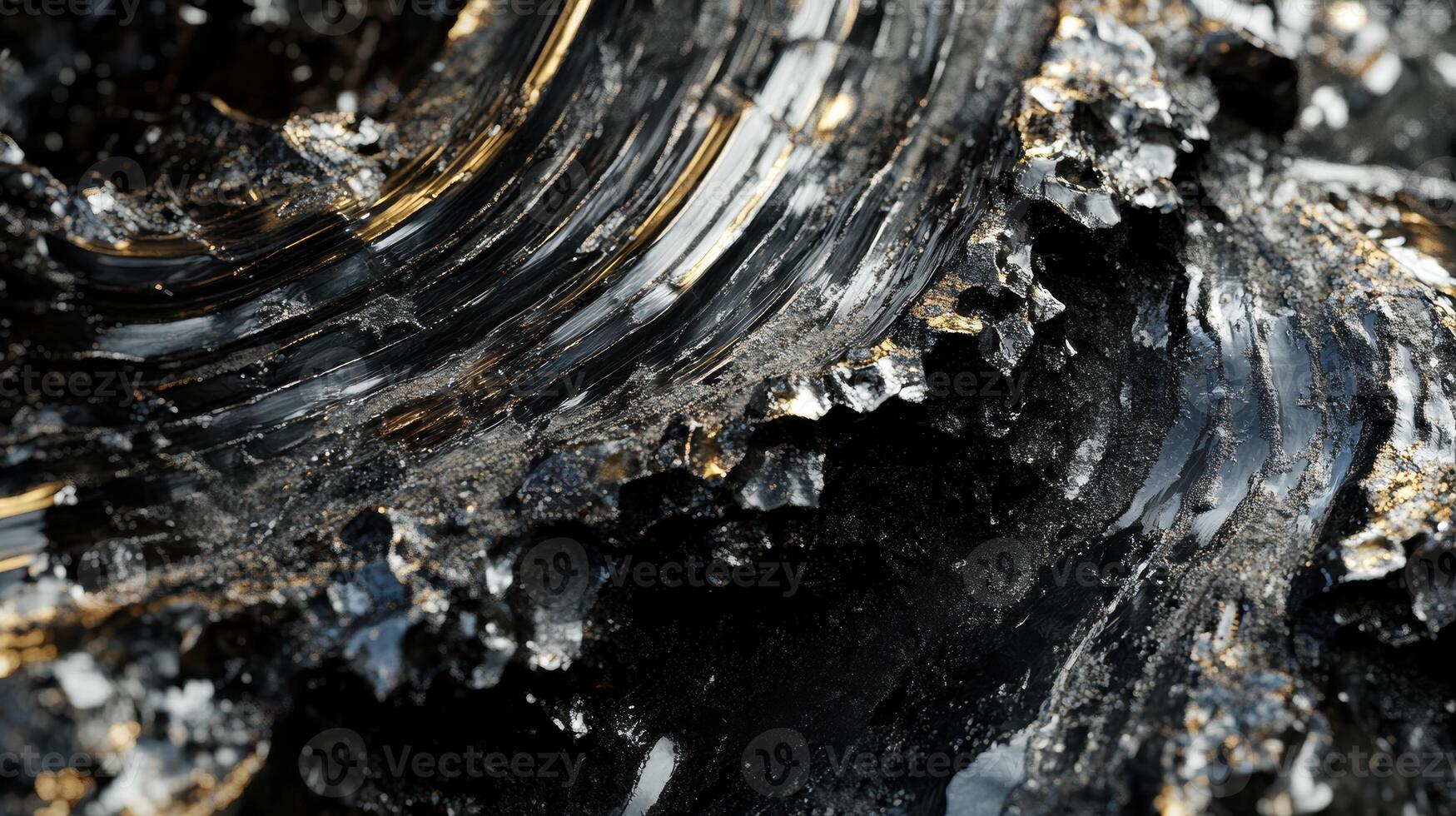 Polished tektite with a dark, glossy finish, displayed in a close-up shot that emphasizes its natural texture and reflective properties. photo