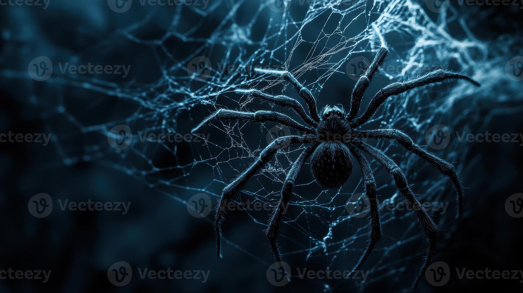 Mysterious spider weaving a web, creating a sinister scene photo