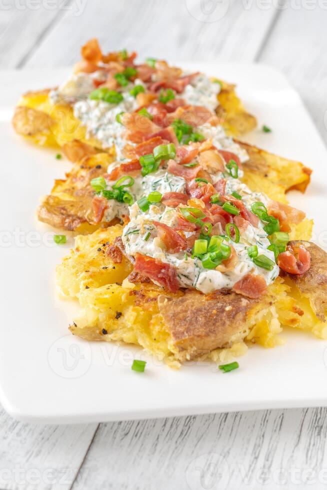 Crispy smashed potatoes photo