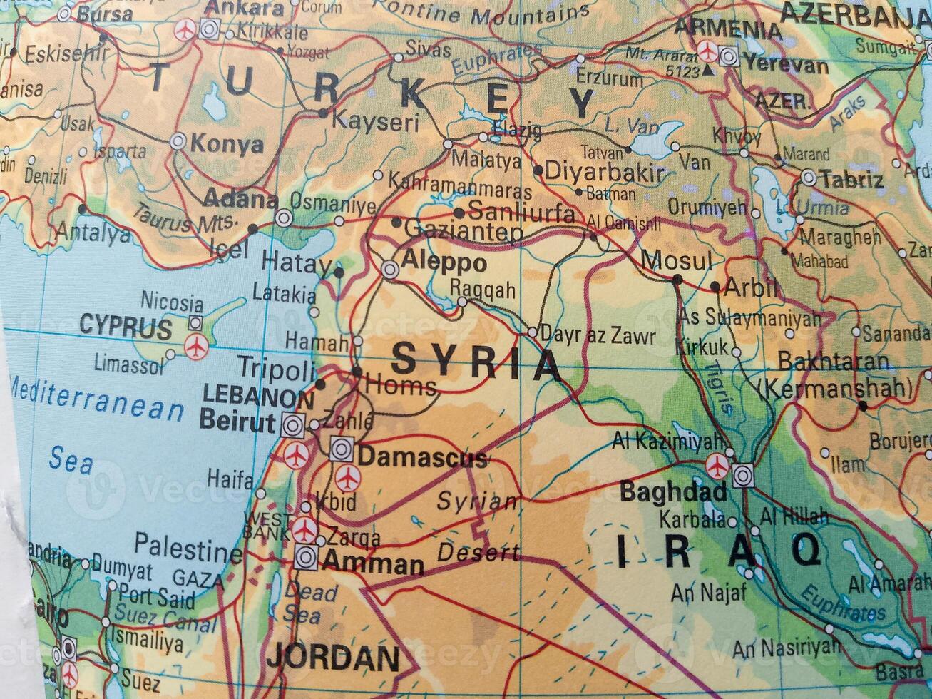 Closeup view of map - Syrian Map Background photo