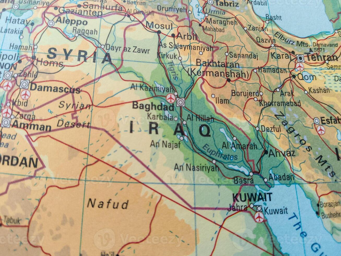 Closeup view of map - Iraq Map Background photo