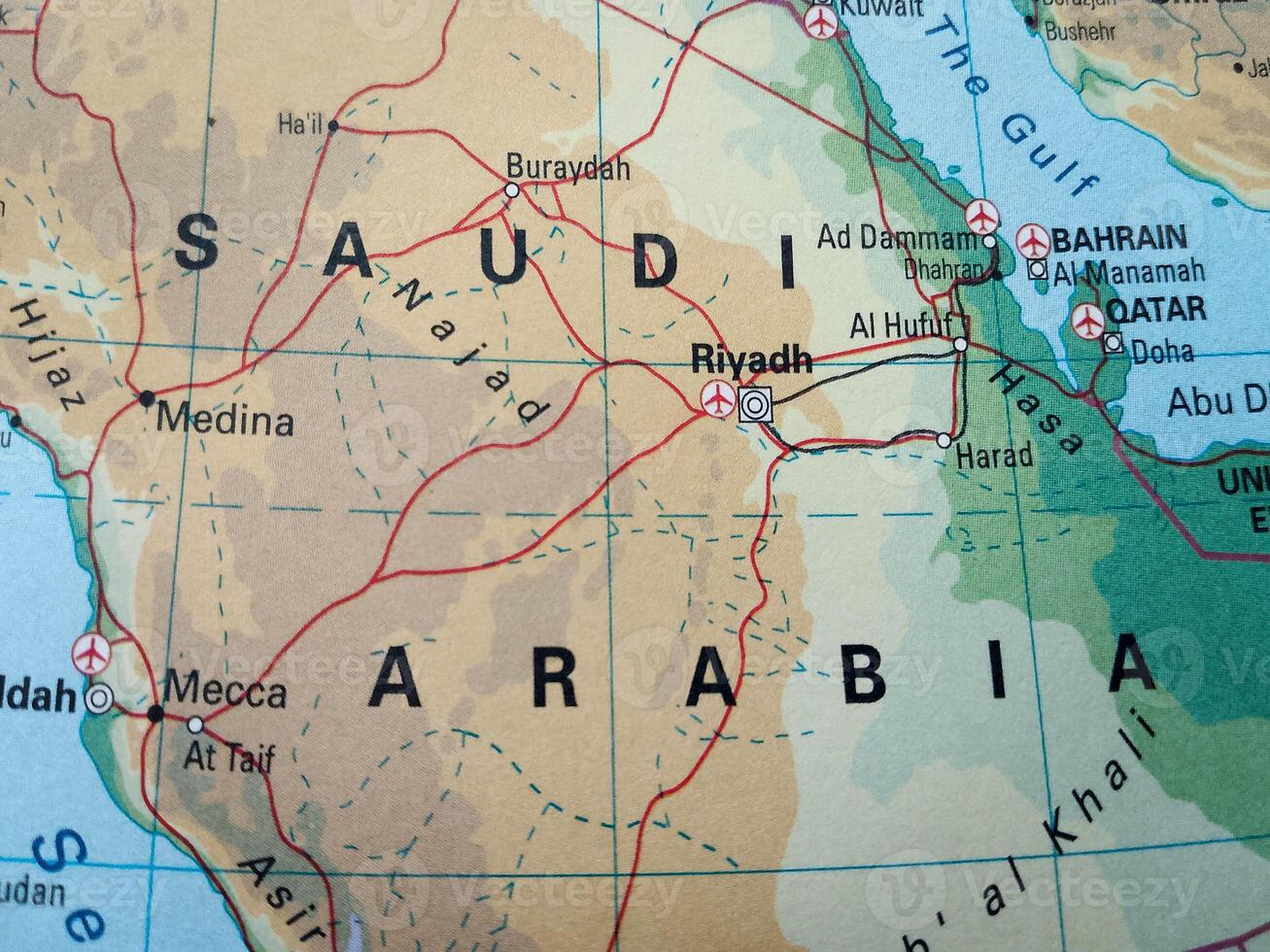 Closeup view of map - Saudi Arabia Map Background photo