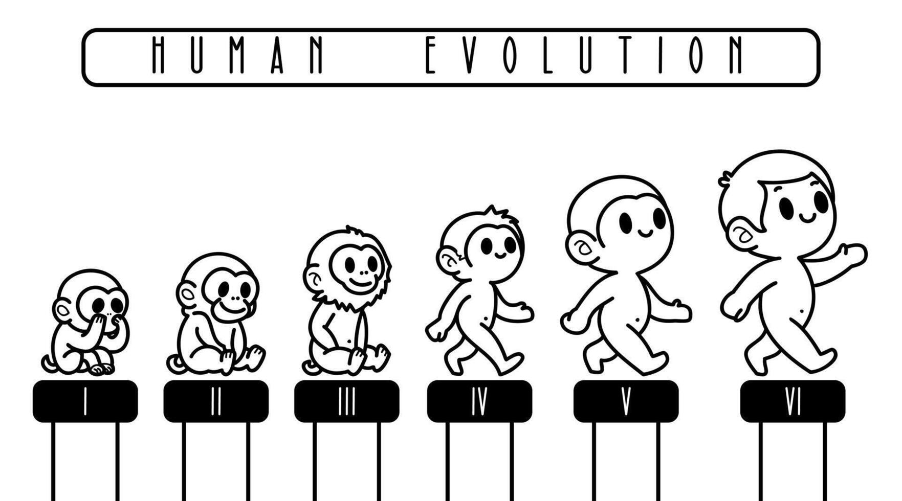 human evolution stages illustration, cute hand drawn diagram for concept of evolution process, cartoon style figures. vector