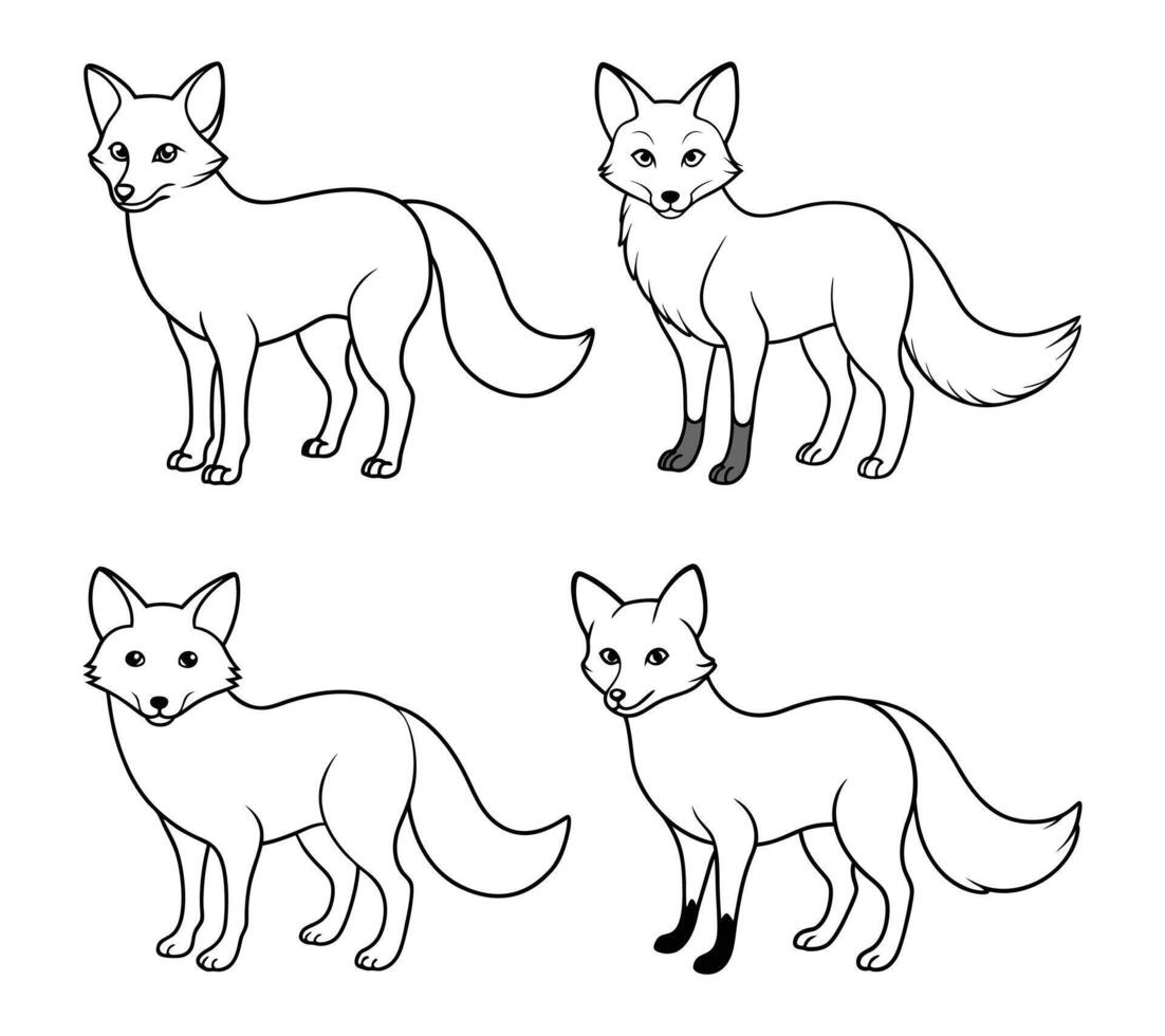 hand-drawn-fox line art black and white background vector