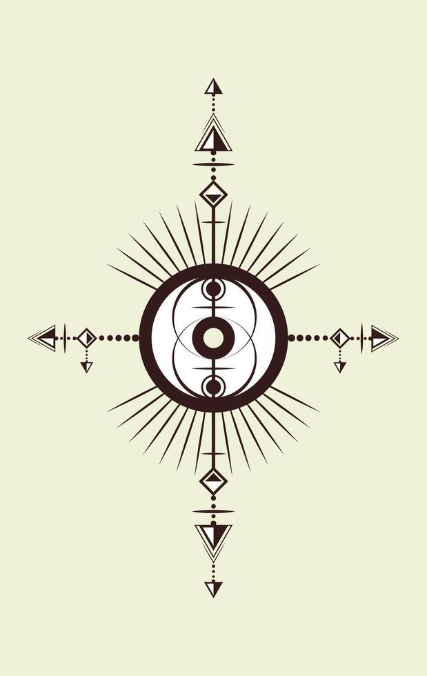 Vesica piscis mysterious magical sacred geometry. logo tattoo, duality, trinity mythological symbol in boho style. Wiccan witches protective sign, the mystic third eye, isolated vector