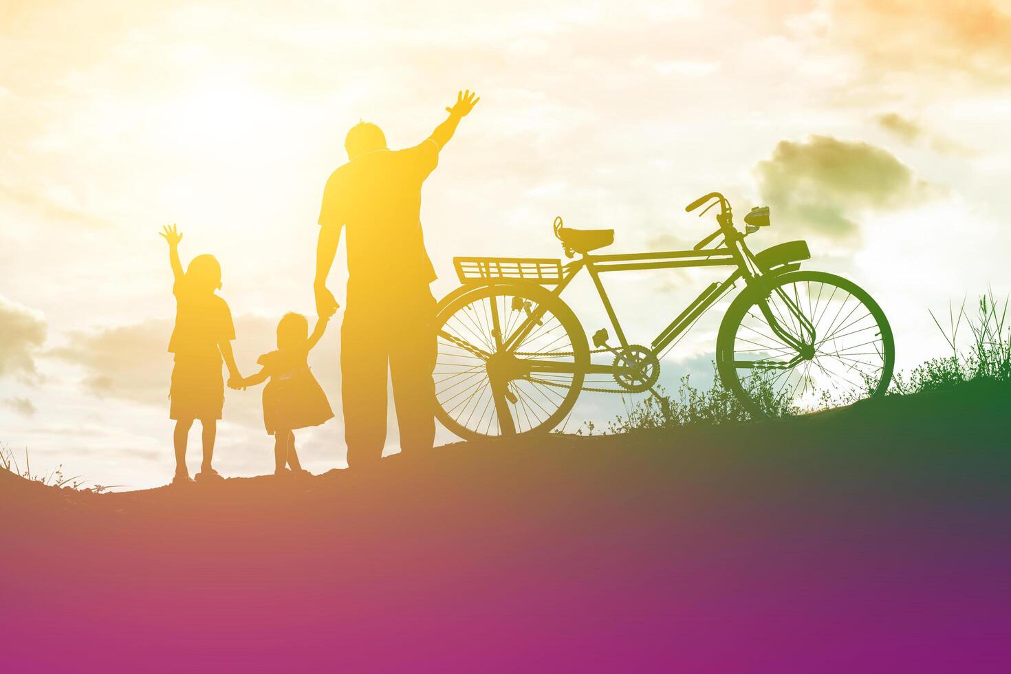 Biker family silhouette father and son photo