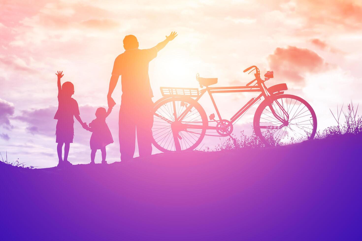 Biker family silhouette father and son photo