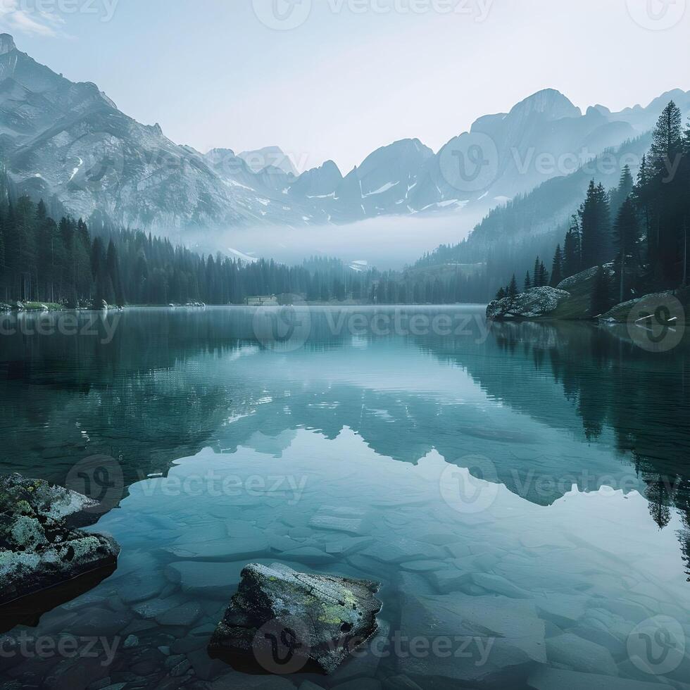 River in the deep forest Surrounded by mountains photo
