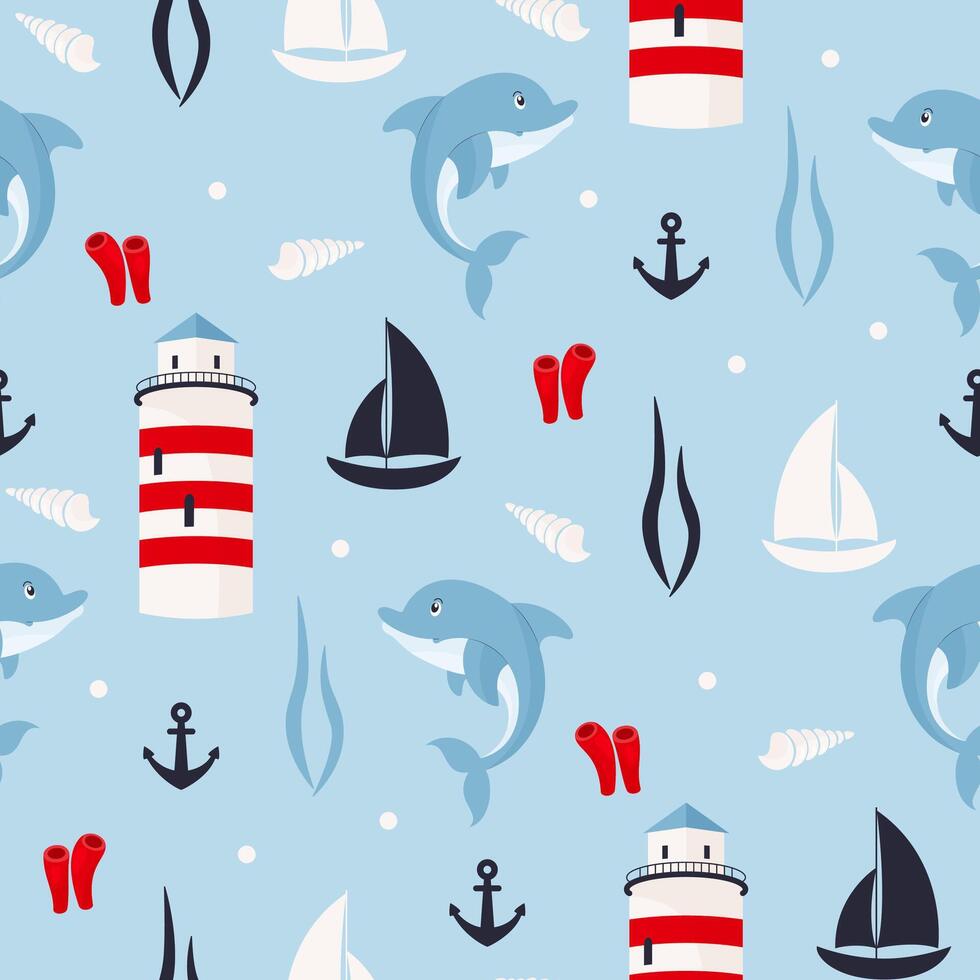 marine seamless pattern vector