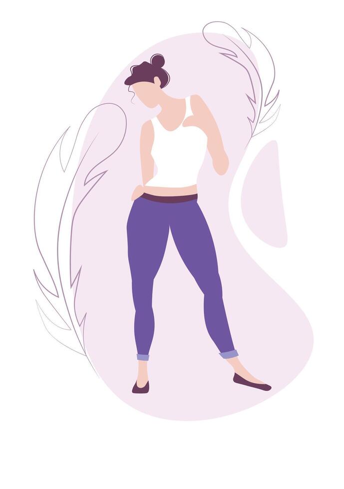 woman wearing jeans feather line vector