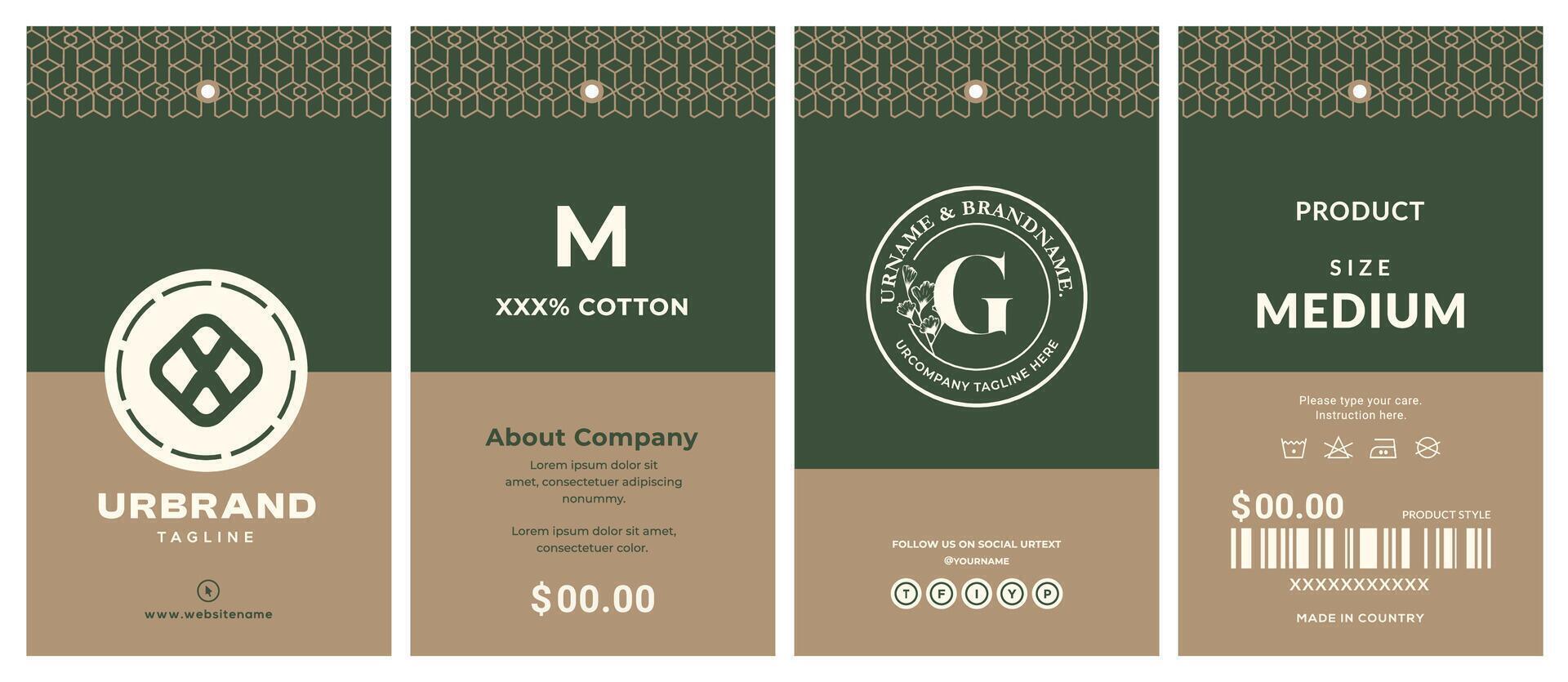 Modern apparel smart green line pattern Hang tag label with price tag for garments fashion product packaging. vector