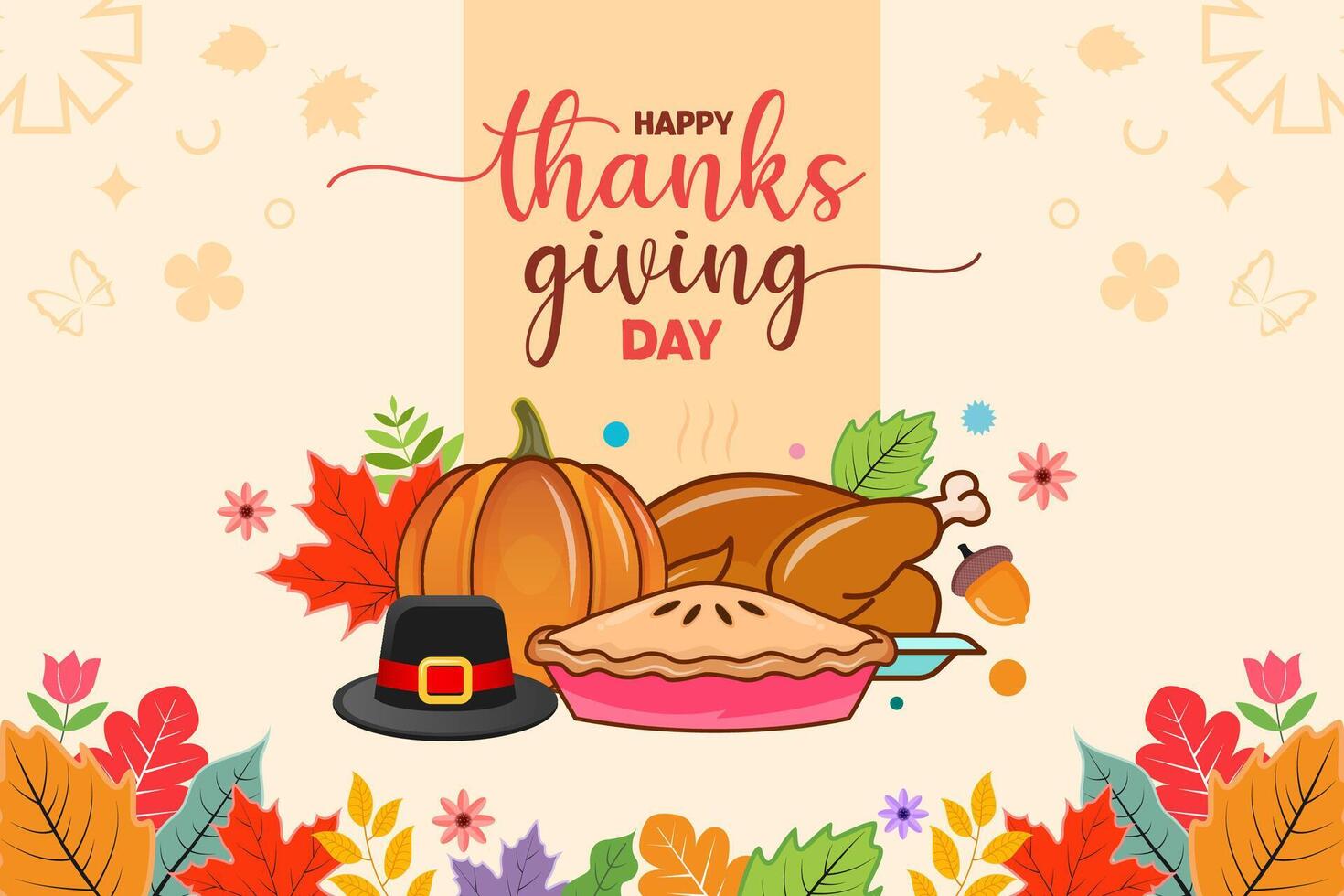 Happy thanksgiving day celebration backgrounds with foods and leaves vector