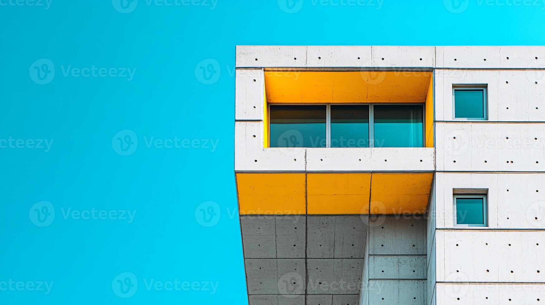 A minimalist building against on clear blue sky, modernity and simplicity photo