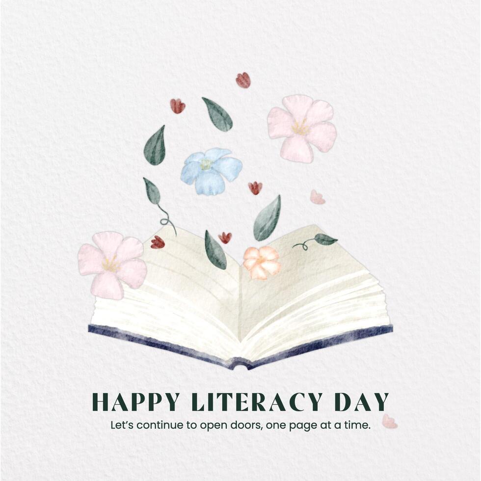 Full Color Watercolor Illustration Literacy Day Instagram Post template