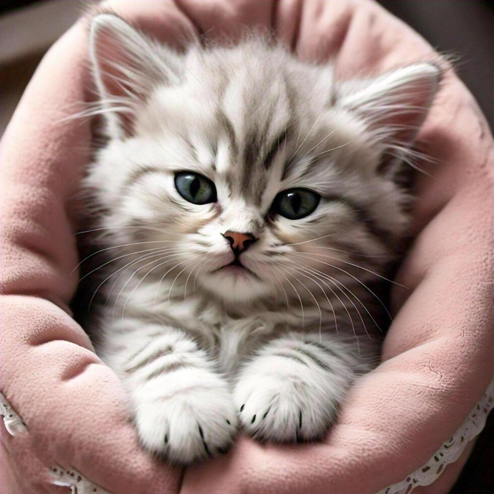 Adorable Kitten Snuggled in a Pink Blanket photo