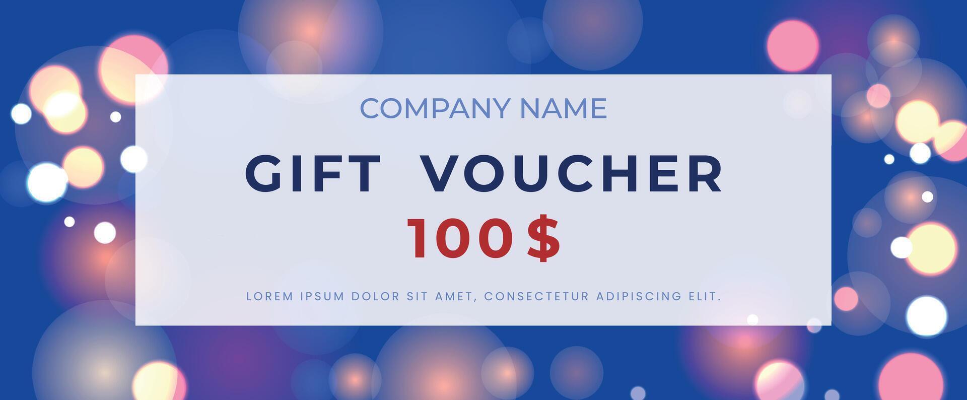 Gift certificate template on sparkling blue background. Cover for advertising. vector