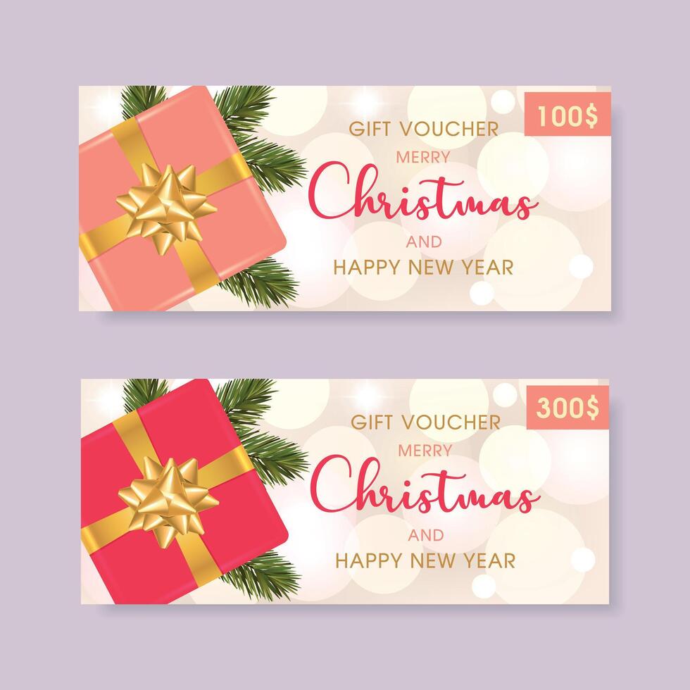 Christmas voucher. Merry Christmas and Happy New Year, gift certificates vouchers for holiday discount. vector