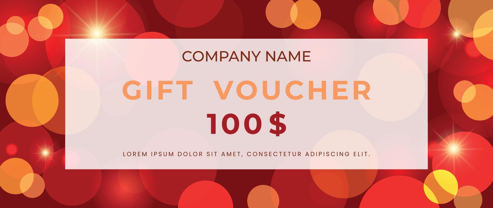 Gift certificate template on a sparkling red background. Cover for advertising. vector