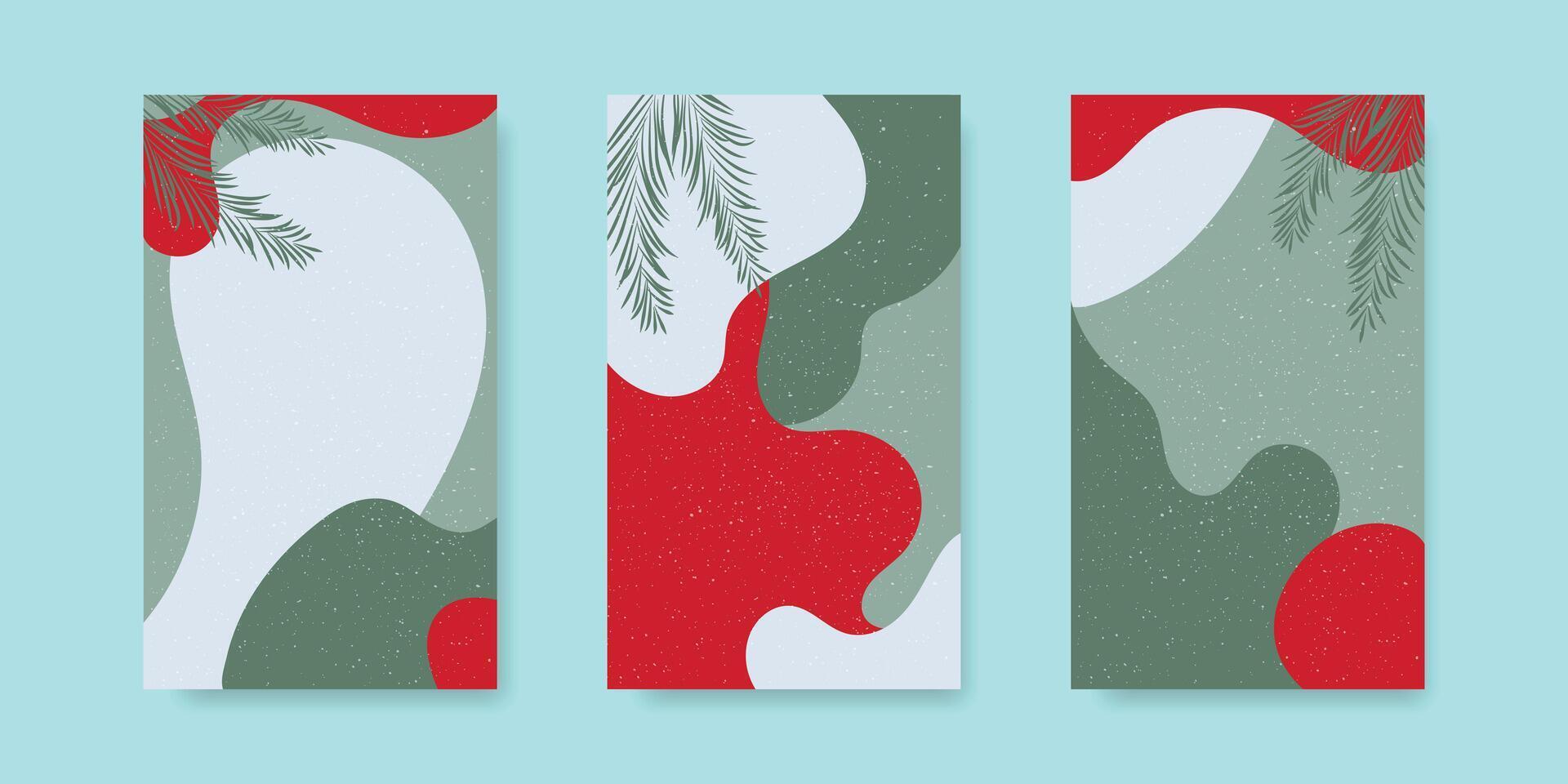 Set of winter backgrounds with snow in Christmas shades. vector