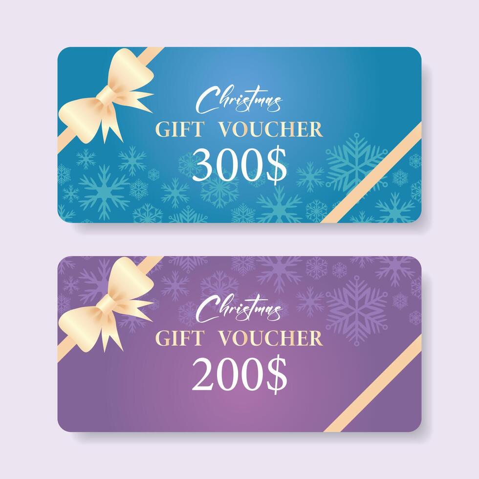 Christmas gift voucher templates in blue and lilac colors. vector