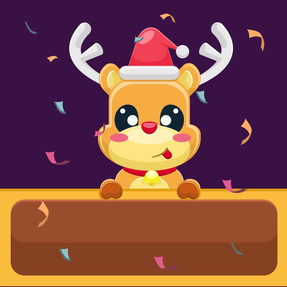 Flat illustration christmas day with copyspace area, cute red nose reindeer vector