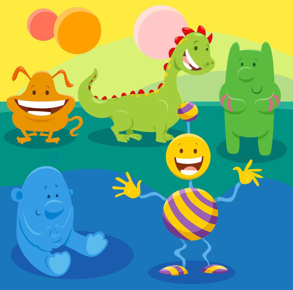cartoon monster or alien weird fantasy characters group vector