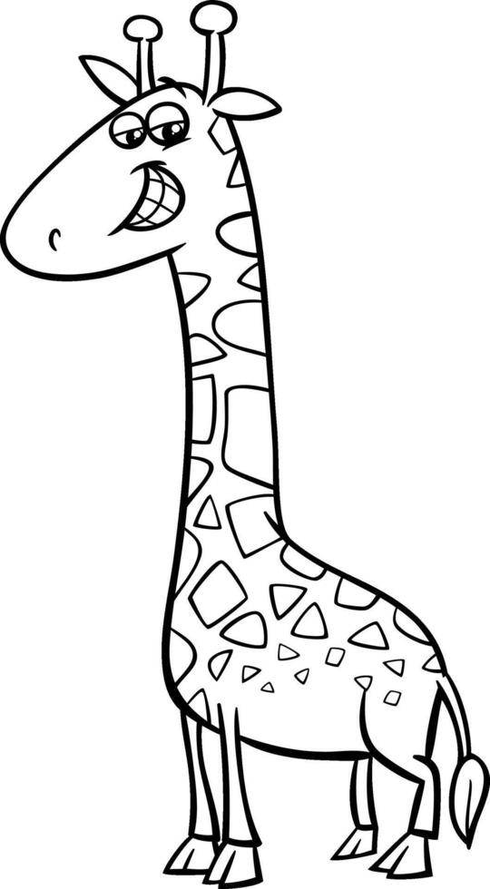 funny cartoon giraffe animal character coloring page vector
