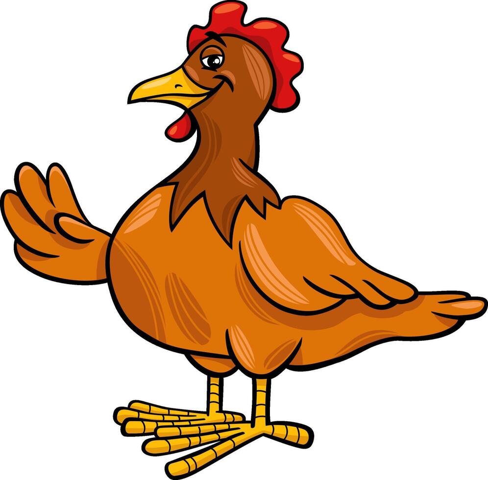 hen farm animal character cartoon illustration vector