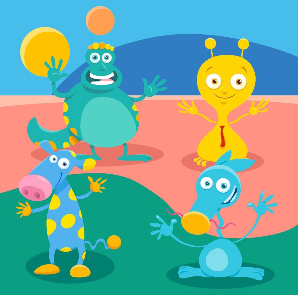 cartoon monster or alien fantasy characters group vector