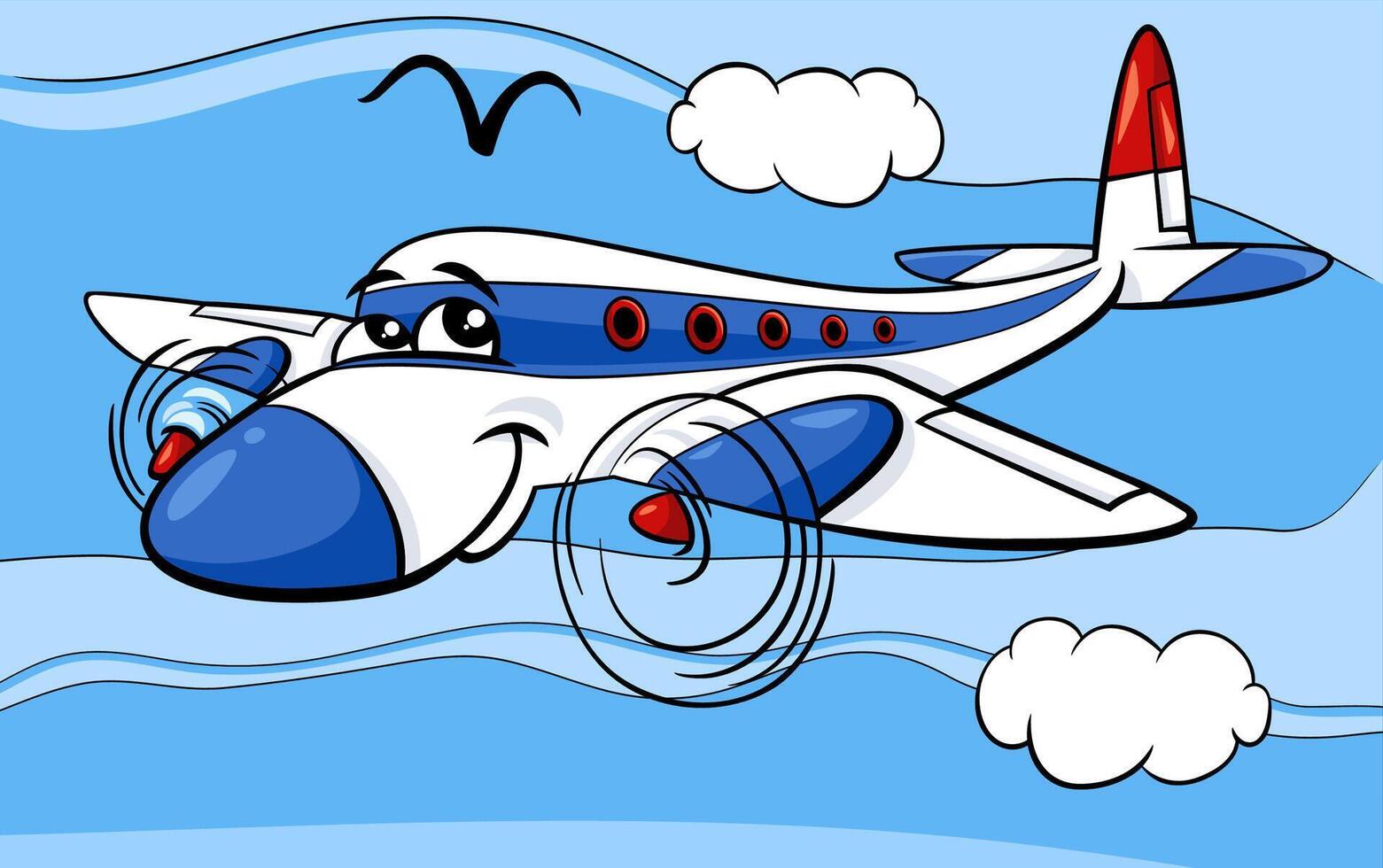 airplane comic character cartoon illustration vector